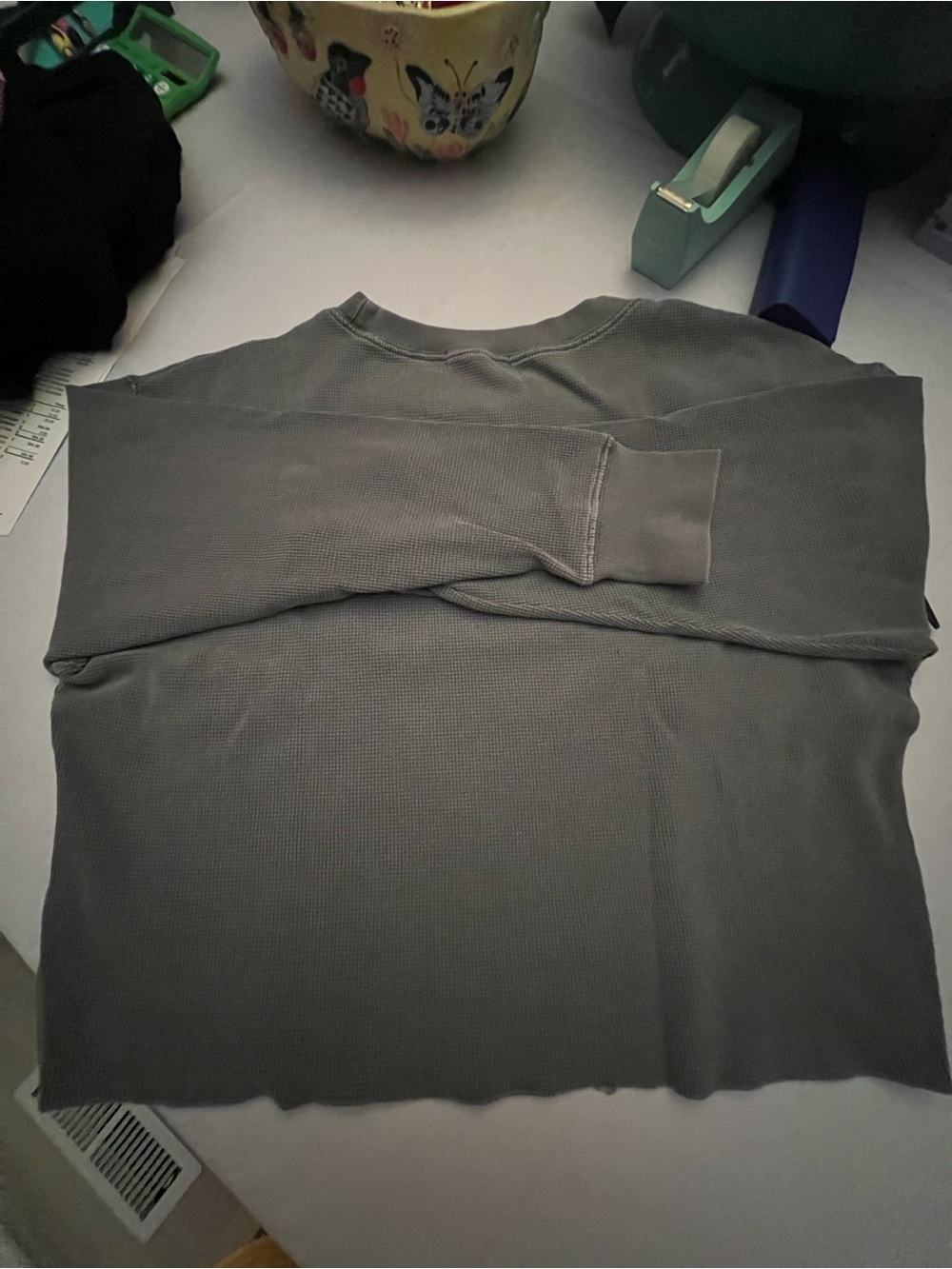 perfectwhitetee Cropped Waffle Crewneck in Gray - Picture 8 of 8